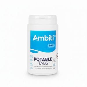 Bote de comprimidos Ambiti Potable Tabs para desinfectar el depósito de agua de autocaravana