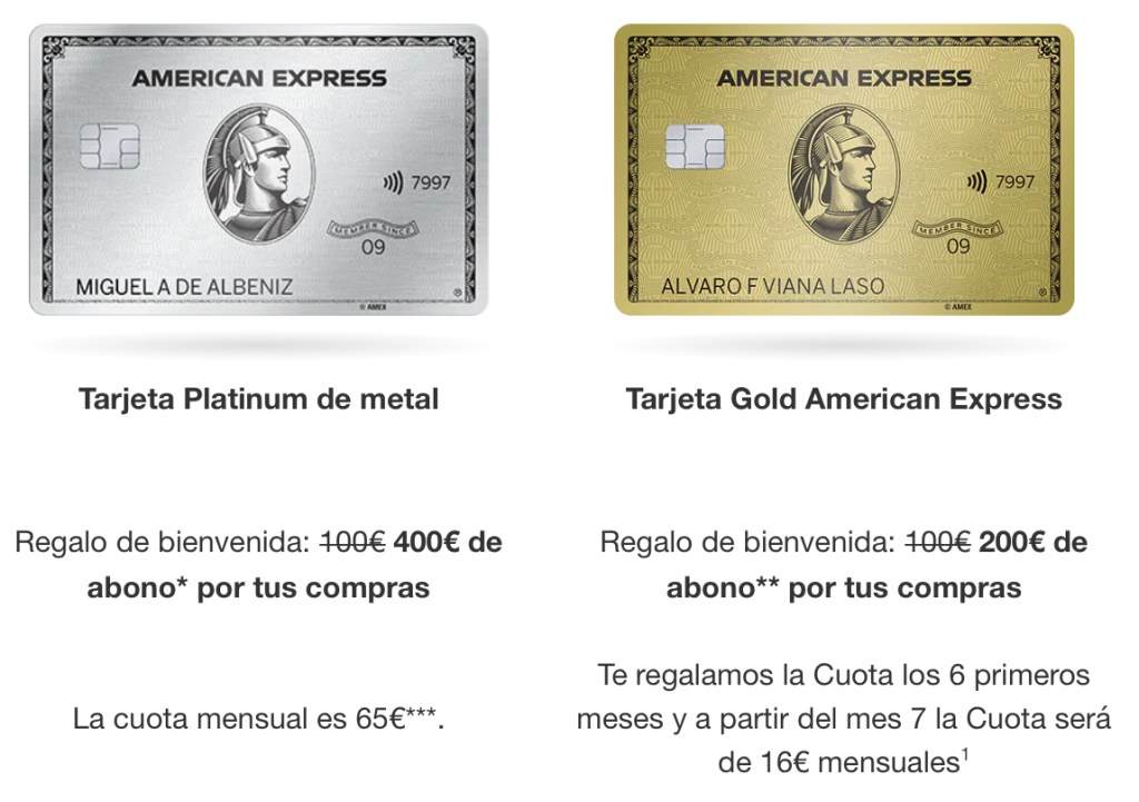 Oferta de alta de Amex Platinum y Gold