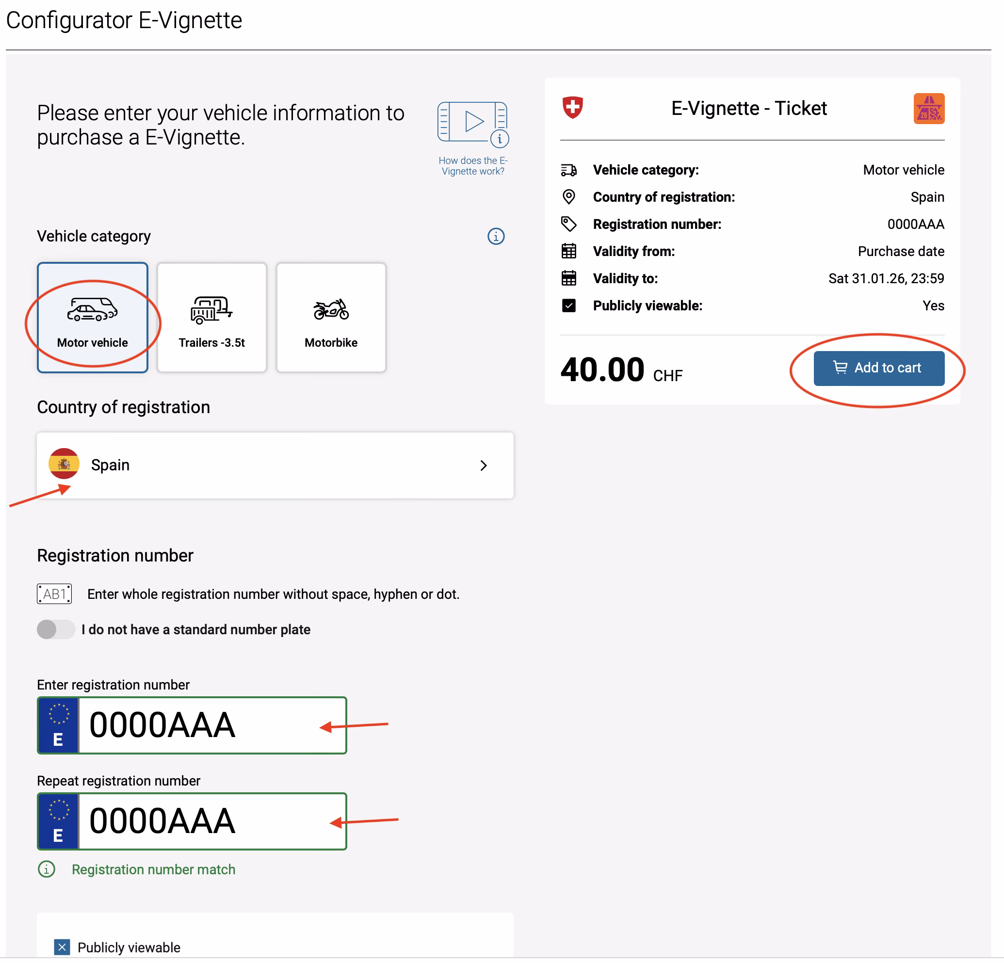 Proceso de compra de la e-viñeta suiza