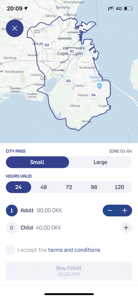 Billete City Pass para moverse en el transporte publico de Copenhague de forma ilimitada.