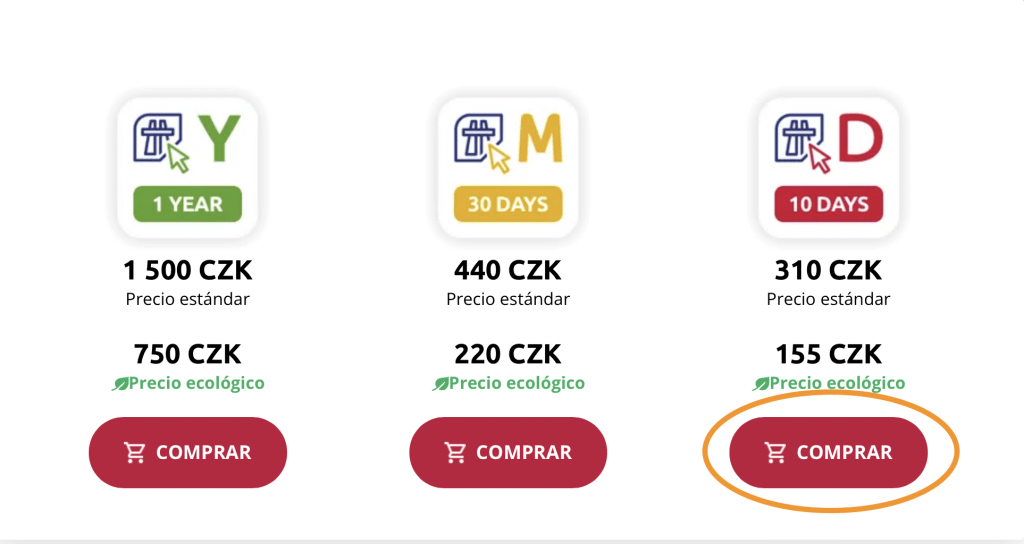 Tipos de viñetas para viajar por la República Checa